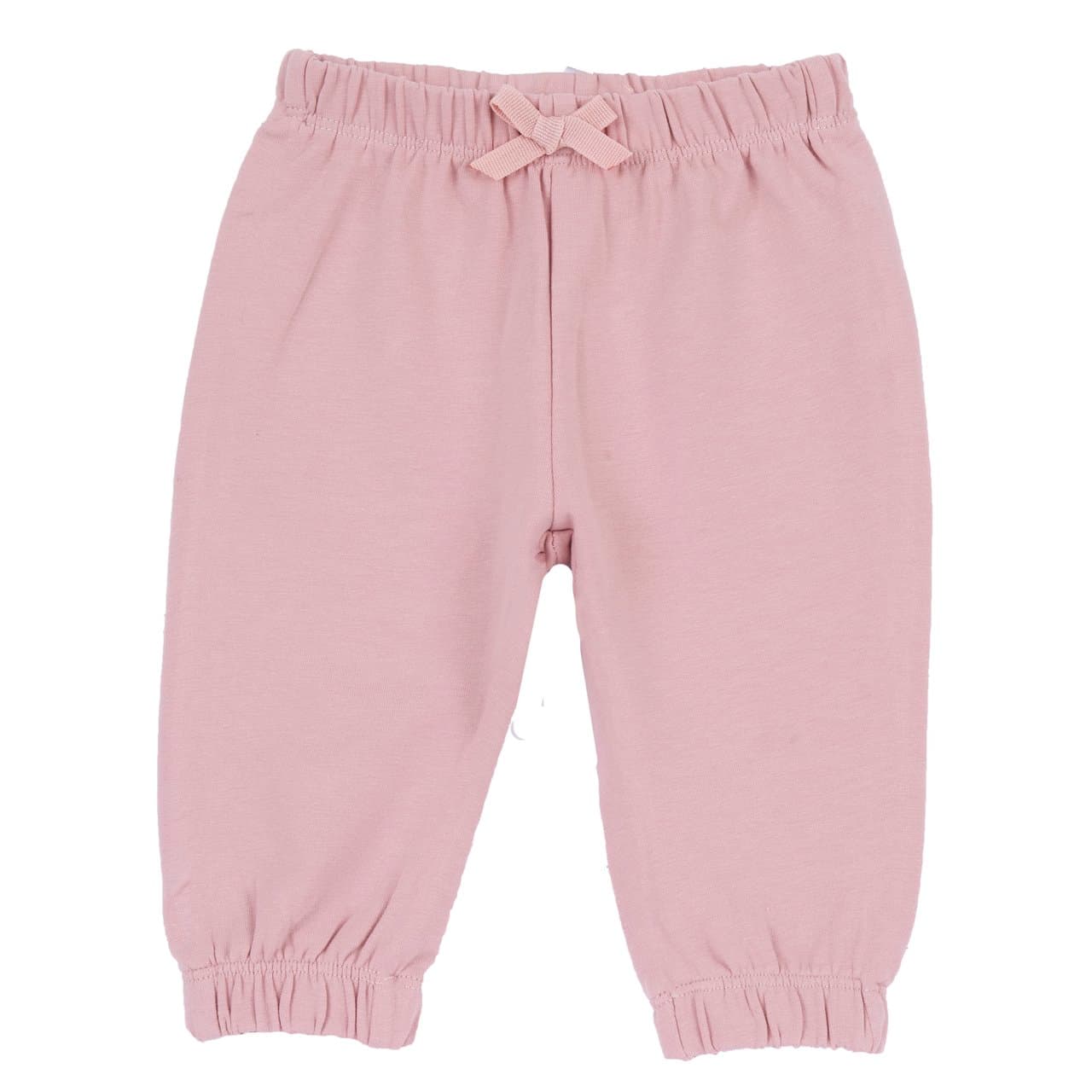 Pantaloni lunghi da bambina Chicco rosa in felpa elasticizzata con vita elasticizzata e fiocchetto in gros grain, ideali per autunno/inverno. | Chicco