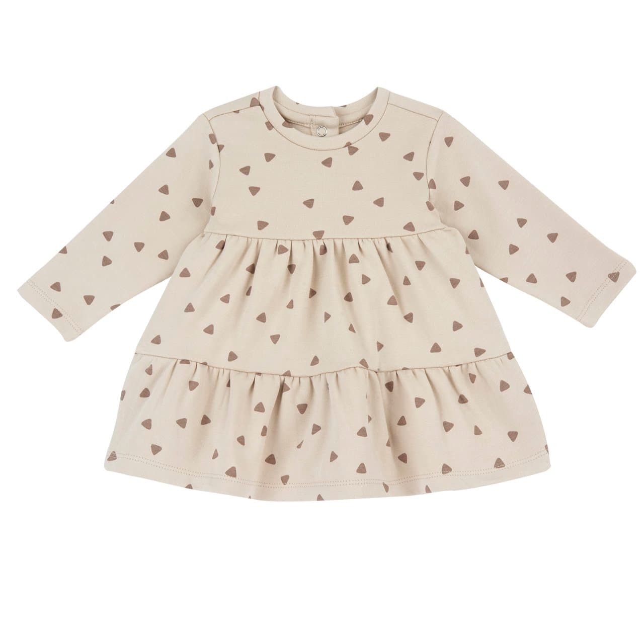 Vestito Chicco a manica lunga bianco per bambina con fantasia a triangolini e balze, ideale per autunno/inverno. | Chicco