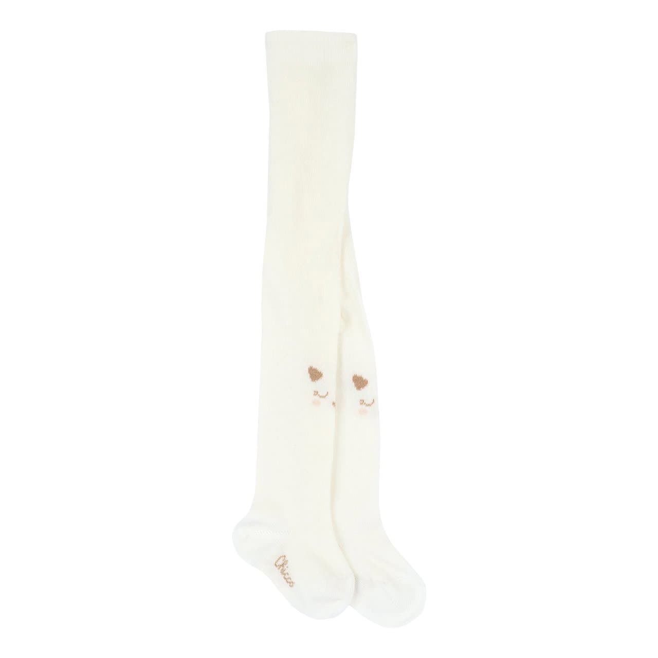 Collant fantasia Chicco per bambina in misto caldo cotone bianco, con musetto lavorato a intarsio, ideali per l'autunno/inverno. | Chicco