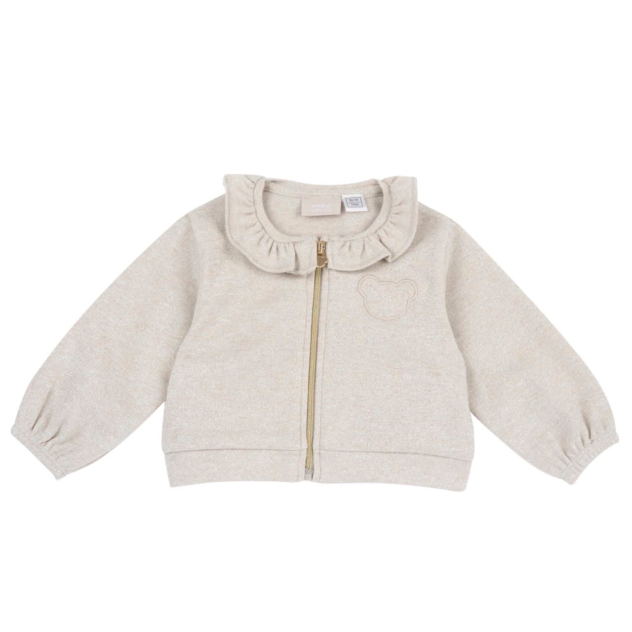 Cardigan Chicco bianco in interlock per bambina con zip e orsetto applicato, ideale per l'autunno/inverno. | Chicco