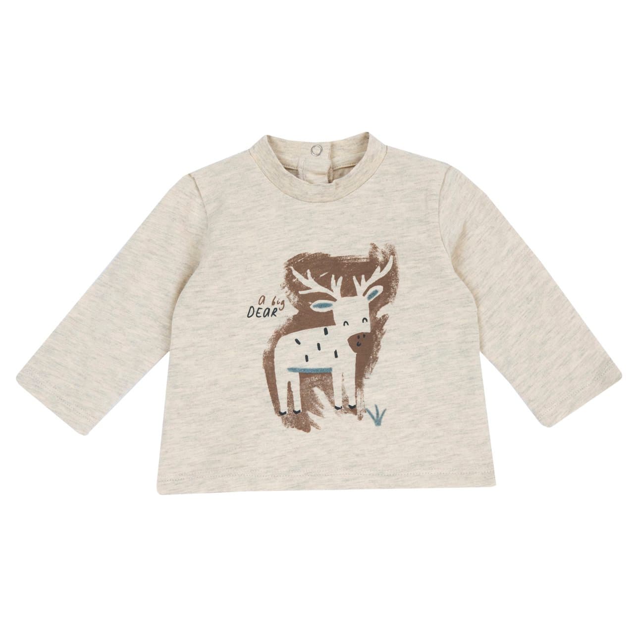 Maglietta a manica lunga Chicco in jersey mélange misto cotone bianco, con girocollo elasticizzato e stampa effetto vellutato, ideale per neonati. | Chicco