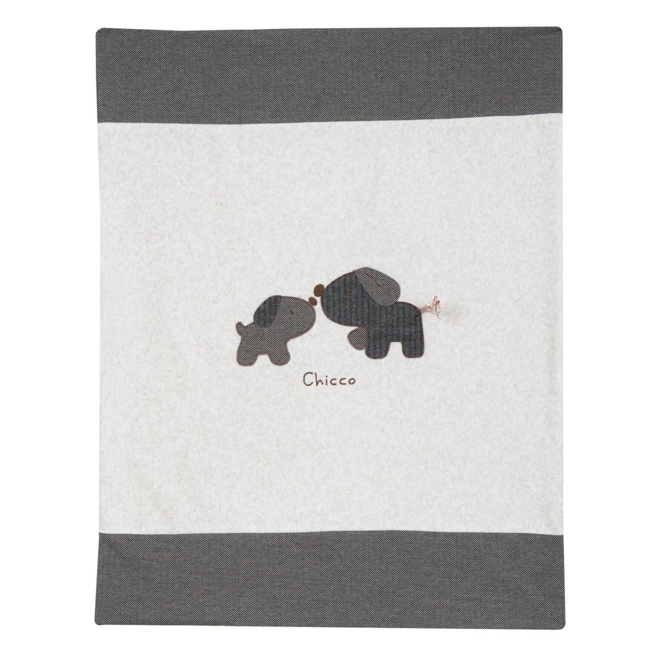 Coperta carrozzina Chicco marrone in ciniglia effetto spigato, con grafica applicata e ricamo, ideale per autunno/inverno, certificata Oeko-Tex. | Chicco