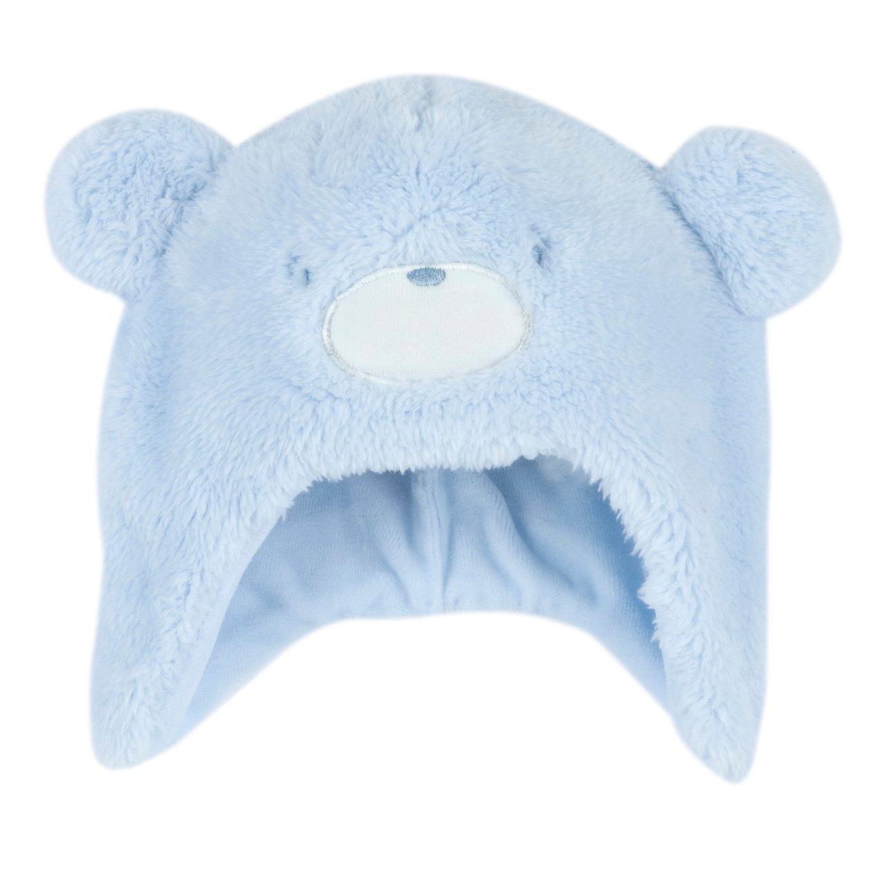 Cappello orsetto Chicco azzurro in tessuto caldo e soffice con fodera in ciniglia, grafica ricamata e orecchie applicate, ideale per autunno/inverno. | Chicco