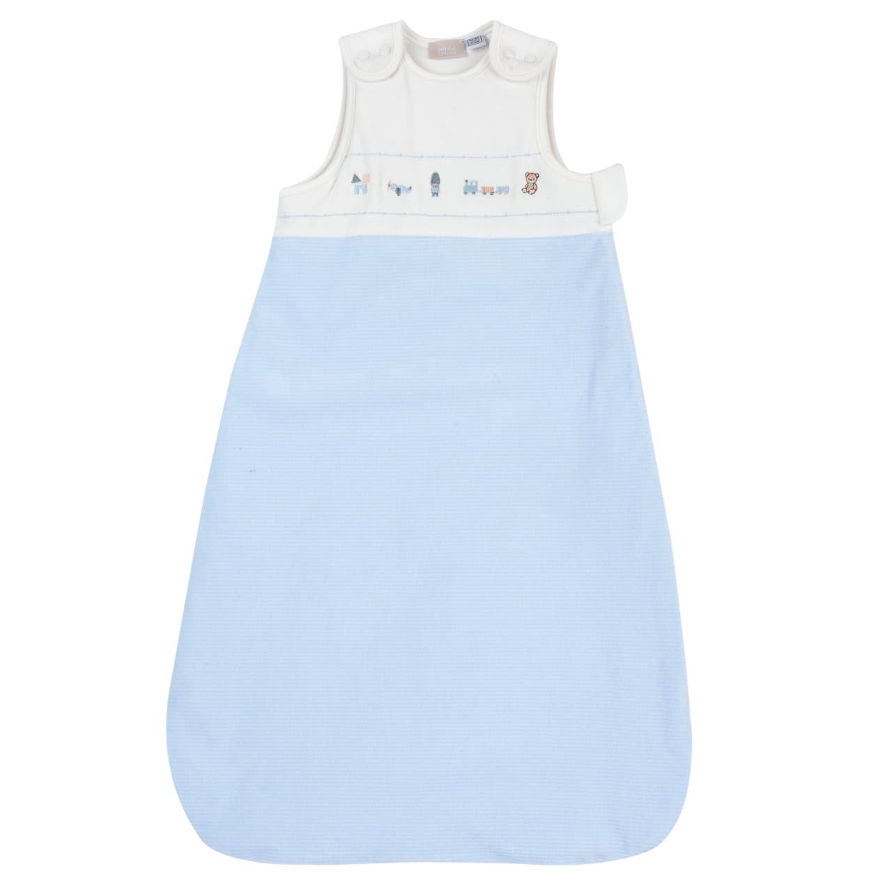 Sacco nanna Chicco azzurro in tessuto cimato con fodera in interlock, ideale per autunno/inverno, con grafica applicata e ricamo, TOG 3. | Chicco