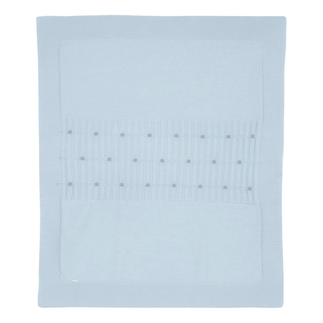 Coperta carrozzina Chicco azzurra in pura lana lavorata a fantasia, ideale per autunno/inverno, con medaglietta madreperla e certificazione Oeko-Tex. | Chicco