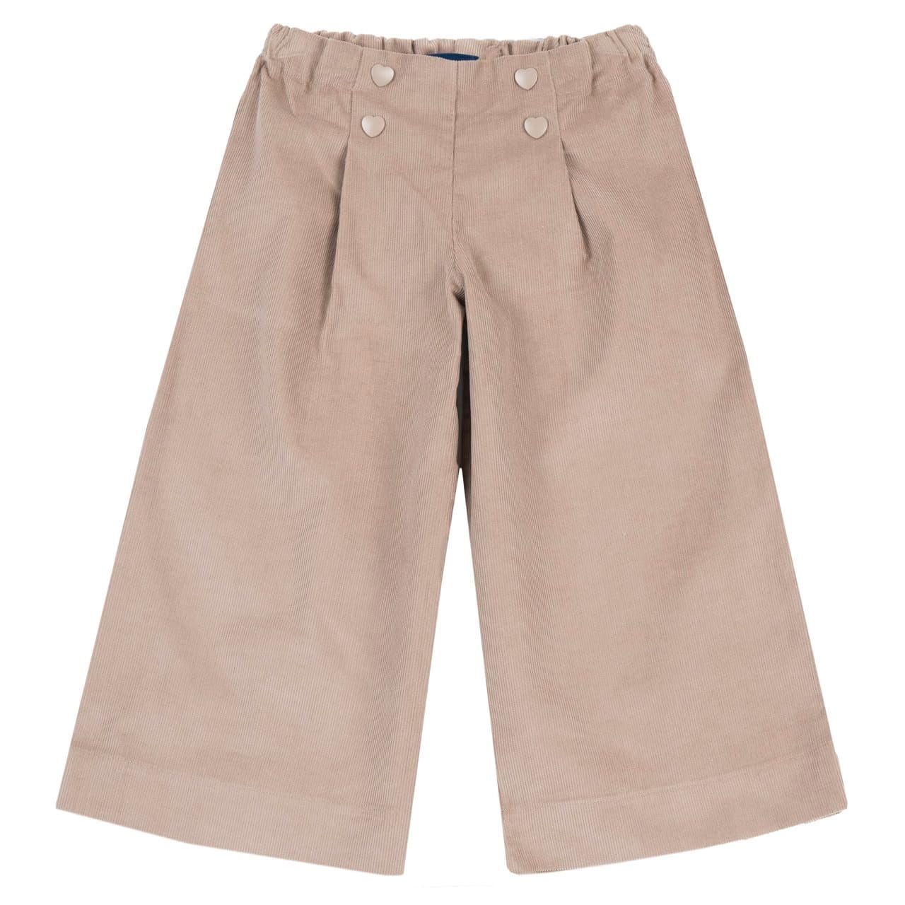 Pantaloni lunghi da bambina Chicco rosa in velluto a coste di cotone, con gamba ampia, pinces frontali e vita elasticizzata regolabile. | Chicco