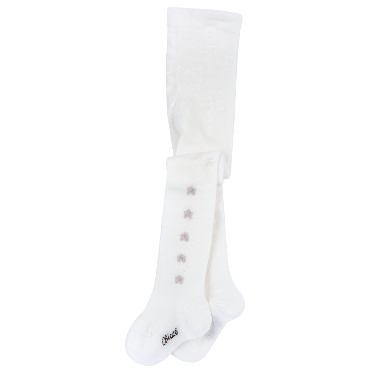 Collant jacquard Chicco bianchi per bambina con disegno a fiorellini e dettagli effetto luminoso, in caldo misto cotone elasticizzato. | Chicco