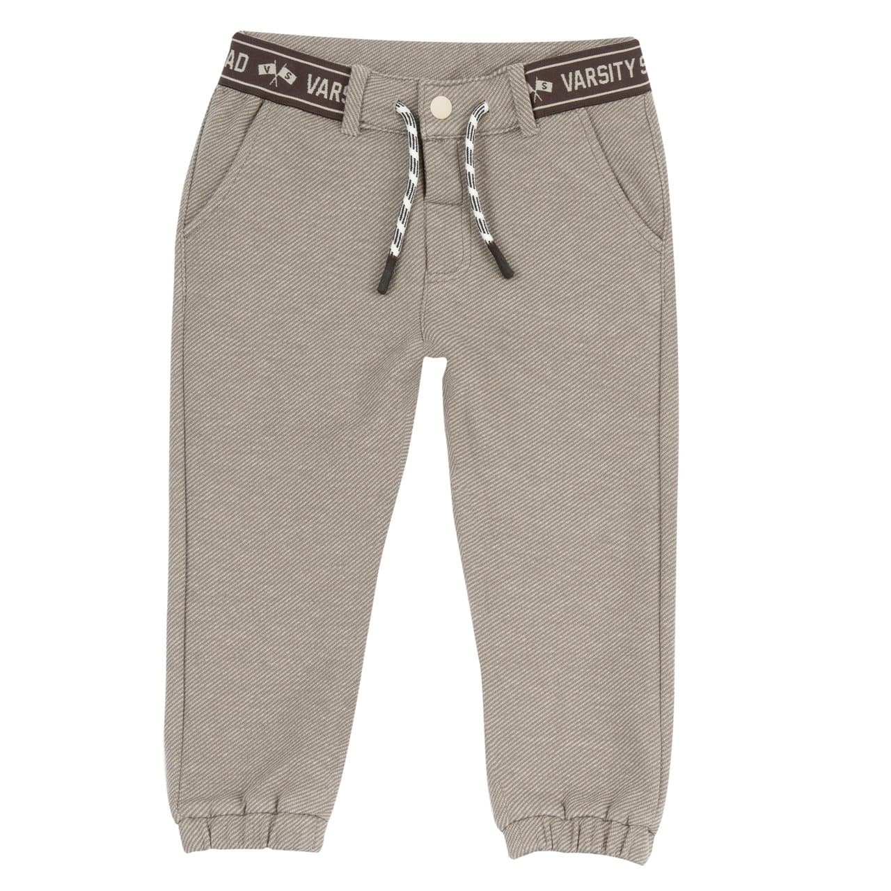 Pantaloni lunghi Chicco bianchi in interlock mélange misto cotone con effetto diagonale, vestibilità baggy e vita regolabile. | Chicco