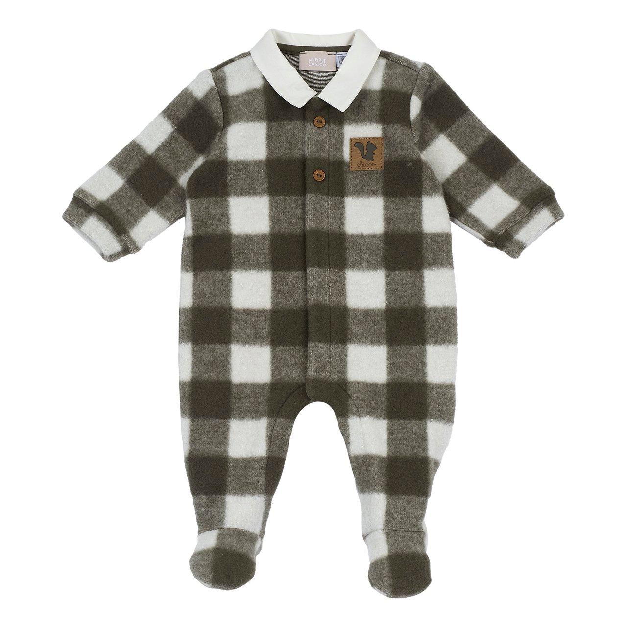 Tutina Chicco aperta davanti per neonato in morbido tessuto a quadretti bianchi, ideale per autunno/inverno, con colletto in popeline e bottoni automatici. | Chicco