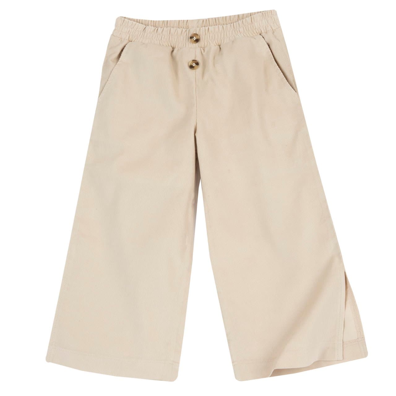 Pantaloni lunghi da bambina Chicco bianchi in velluto a coste sottili di cotone, con gamba ampia e vita elasticizzata. | Chicco