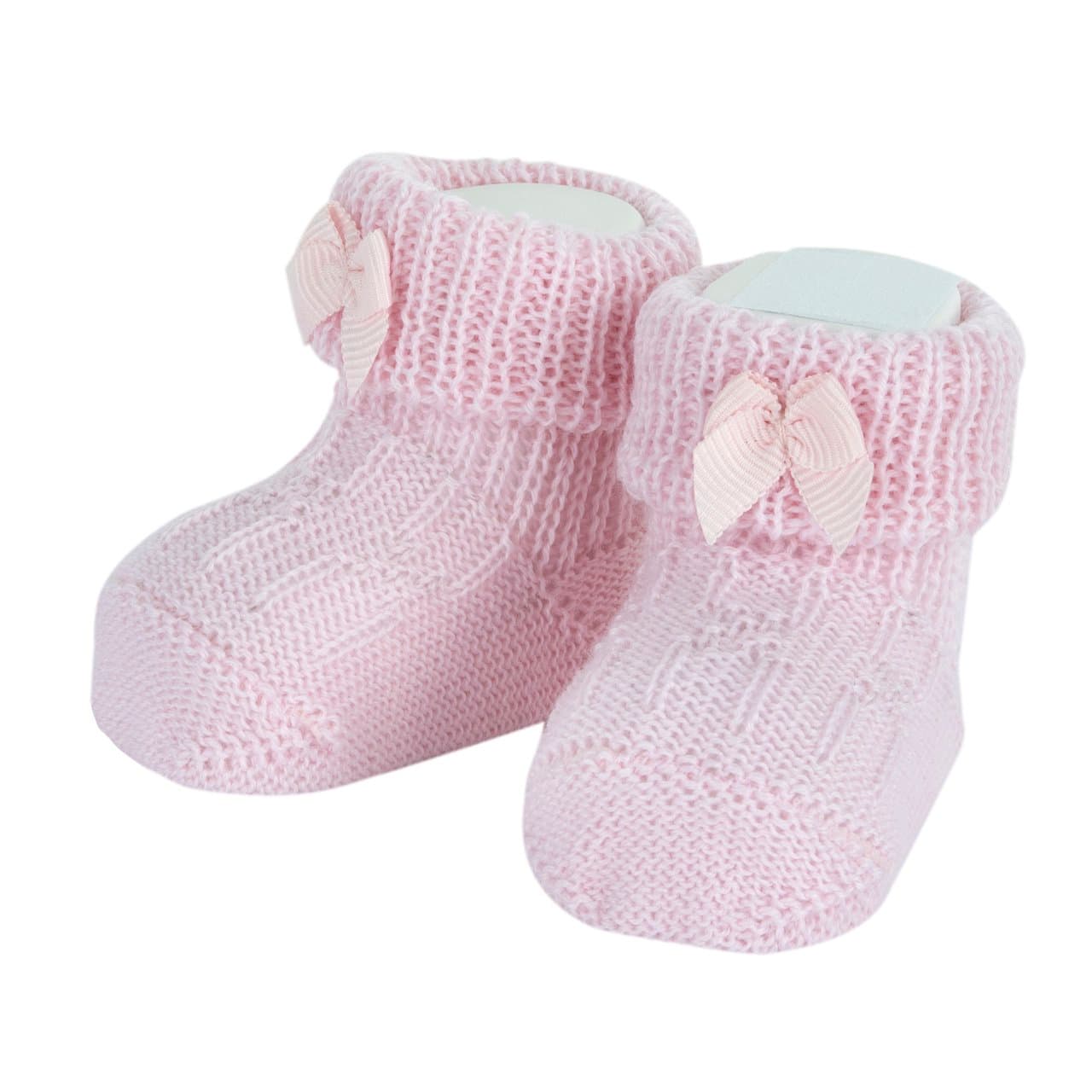Babbucce Chicco per neonata in lana rosa, con fiocco applicato, lunghezza 8 cm, ideali per autunno/inverno. | Chicco