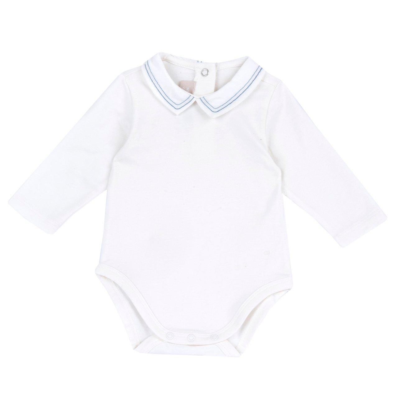 Body esternabile a manica lunga Chicco azzurro in jersey elasticizzato, con colletto ricamato e bottoni automatici per facilitare la vestizione. | Chicco