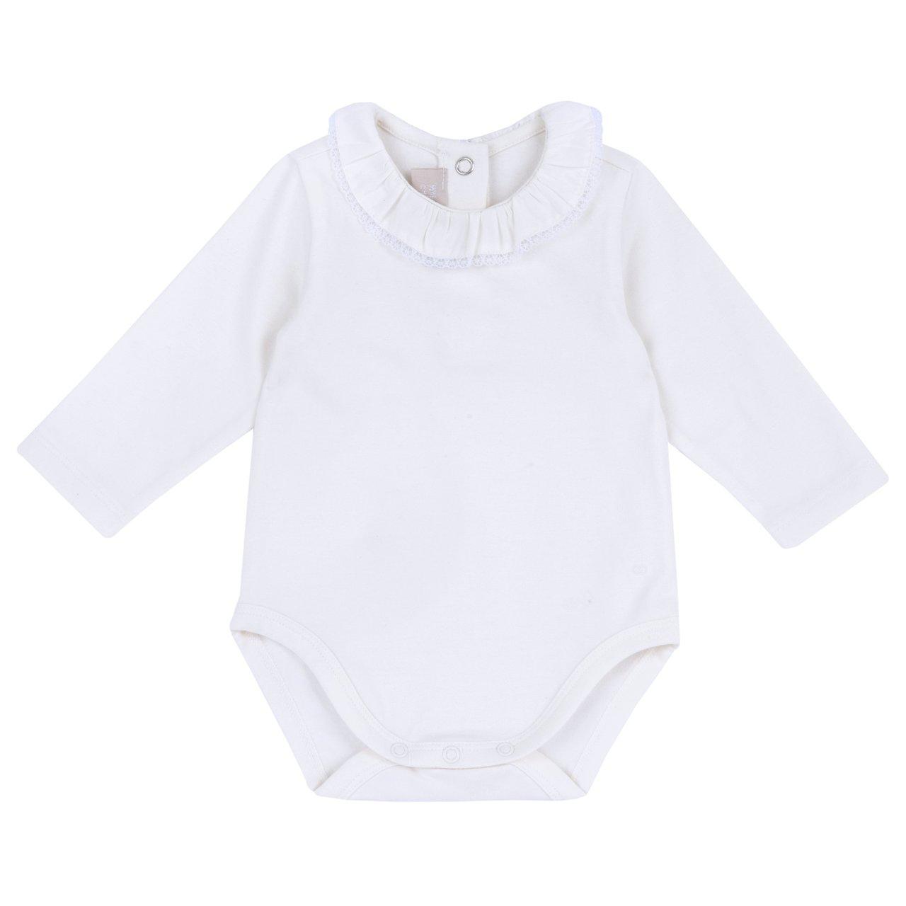 Body esternabile a manica lunga Chicco azzurro in jersey elasticizzato, con colletto ricamato e bottoni automatici per facilitare la vestizione. | Chicco