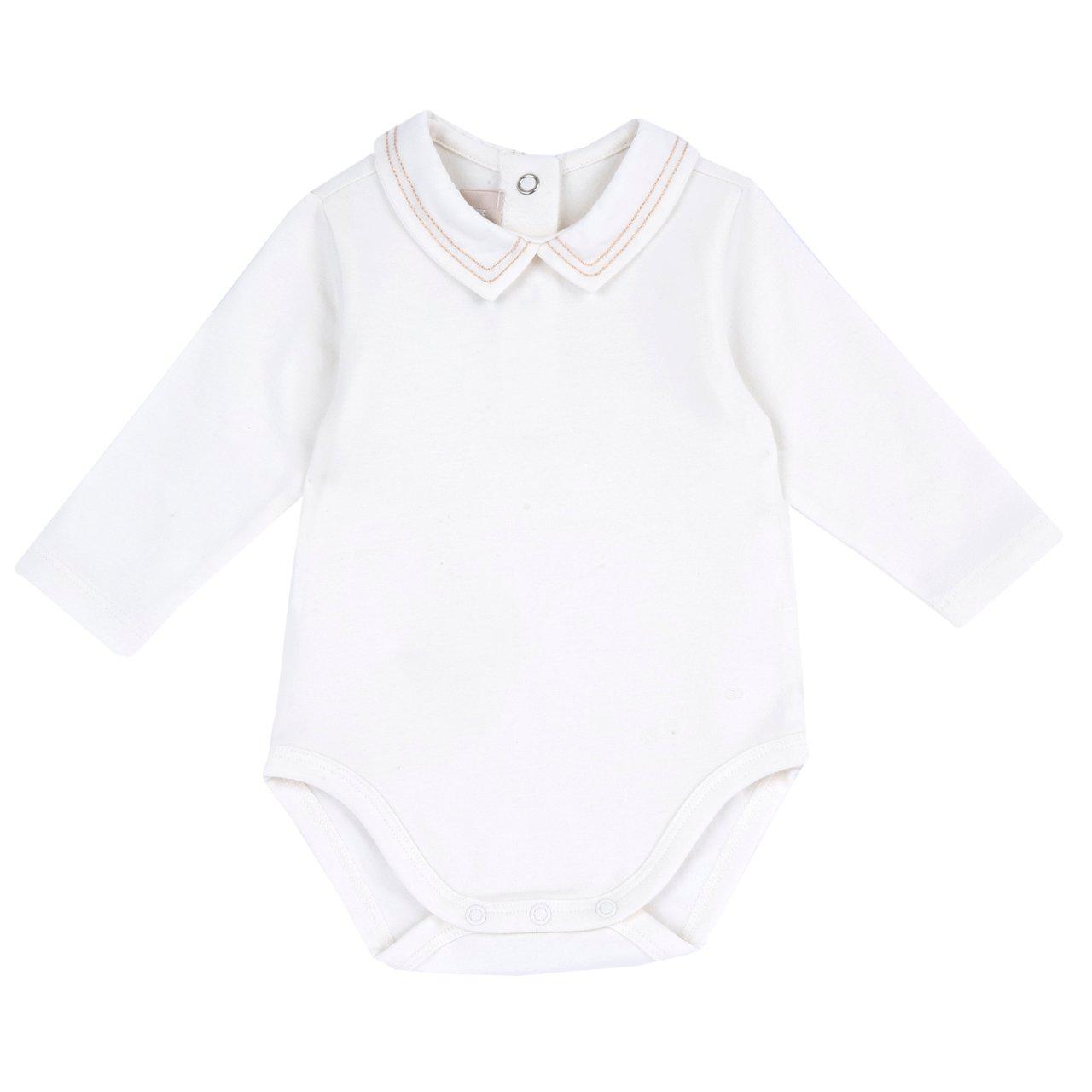 Body esternabile a manica lunga Chicco azzurro in jersey elasticizzato, con colletto ricamato e bottoni automatici per facilitare la vestizione. | Chicco