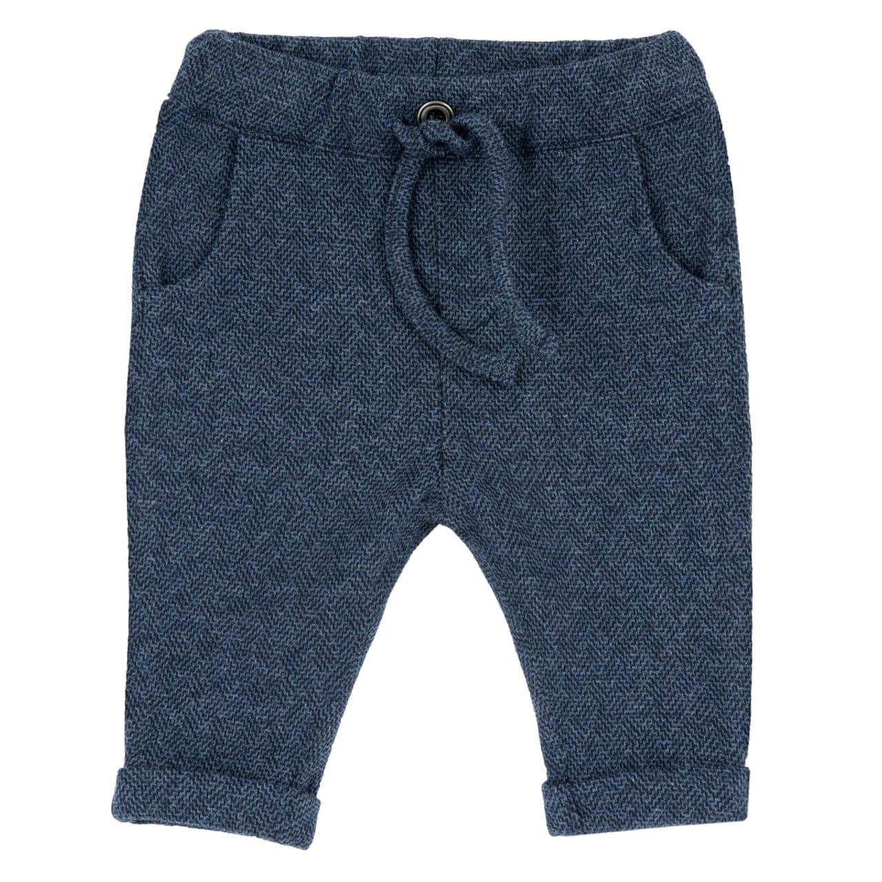 Pantaloni lunghi in morbido interlock elasticizzato blu per bambino Chicco, con vita regolabile tramite coulisse, ideali per l'autunno/inverno. | Chicco