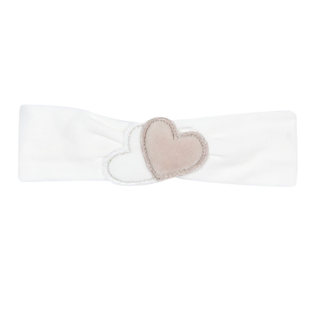 Fascetta Chicco bianca in interlock per bambina, con applicazioni a cuore in tessuto morbido, ideale per autunno/inverno, taglia 0-3 mesi, certificata Oeko-Tex. | Chicco