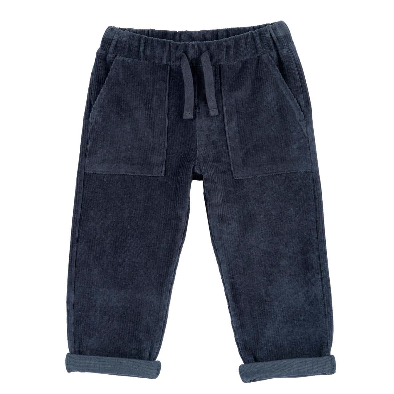 Pantaloni lunghi da bambino Chicco bianchi in maglia elasticizzata effetto velluto, con vestibilità baggy e vita elasticizzata regolabile. | Chicco