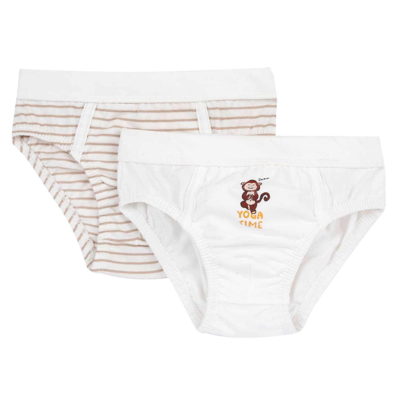Set intimo bambino Chicco con 2 slip in jersey di cotone, uno bianco con fantasia e uno tinta unita con stampa, certificati Oeko-Tex. | Chicco