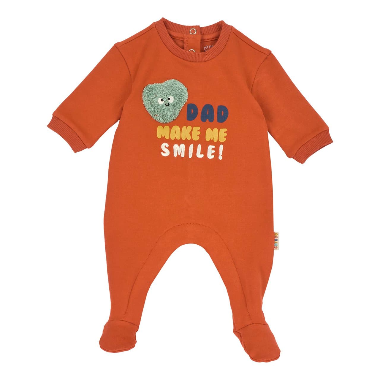 Tutina unisex Chicco bianca in felpa elasticizzata con grafica stampata e apertura interna gamba per facilitare la vestizione. | Chicco