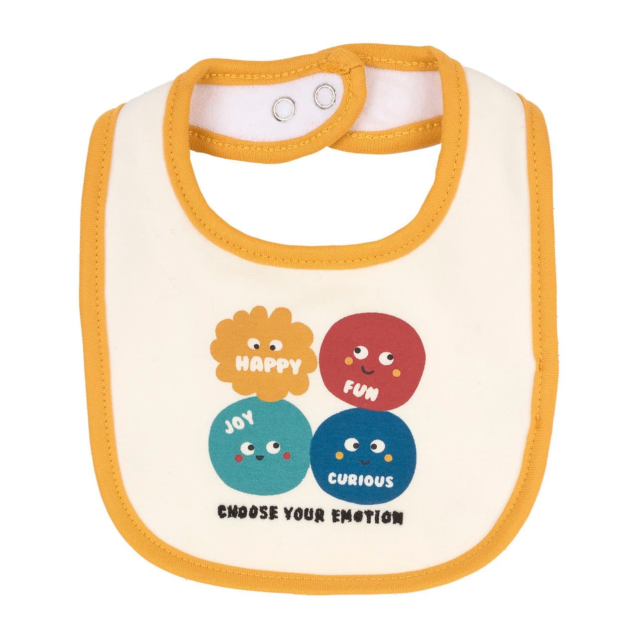 Bavaglino unisex Chicco bianco in felpa elasticizzata con grafica stampata e chiusura a bottoni automatici, retro in spugna assorbente, certificato Oeko-Tex. | Chicco