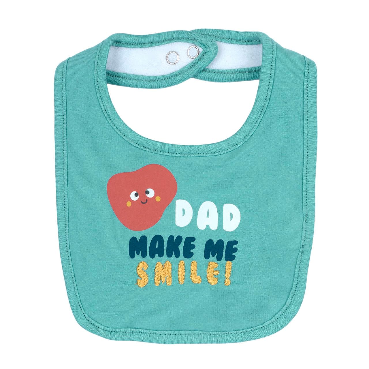 Bavaglino unisex Chicco bianco in felpa elasticizzata con grafica stampata e chiusura a bottoni automatici, retro in spugna assorbente, certificato Oeko-Tex. | Chicco