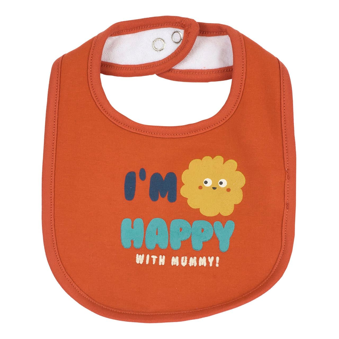 Bavaglino unisex Chicco bianco in felpa elasticizzata con grafica stampata e chiusura a bottoni automatici, retro in spugna assorbente, certificato Oeko-Tex. | Chicco