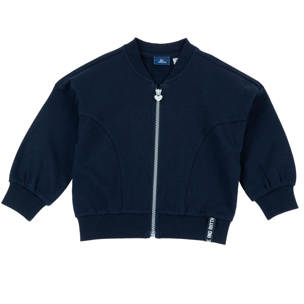 Felpa con zip Chicco rosa per bambina, cardigan bomber in cotone non garzato con zip metallizzata a contrasto e protezione salvazip. | Chicco