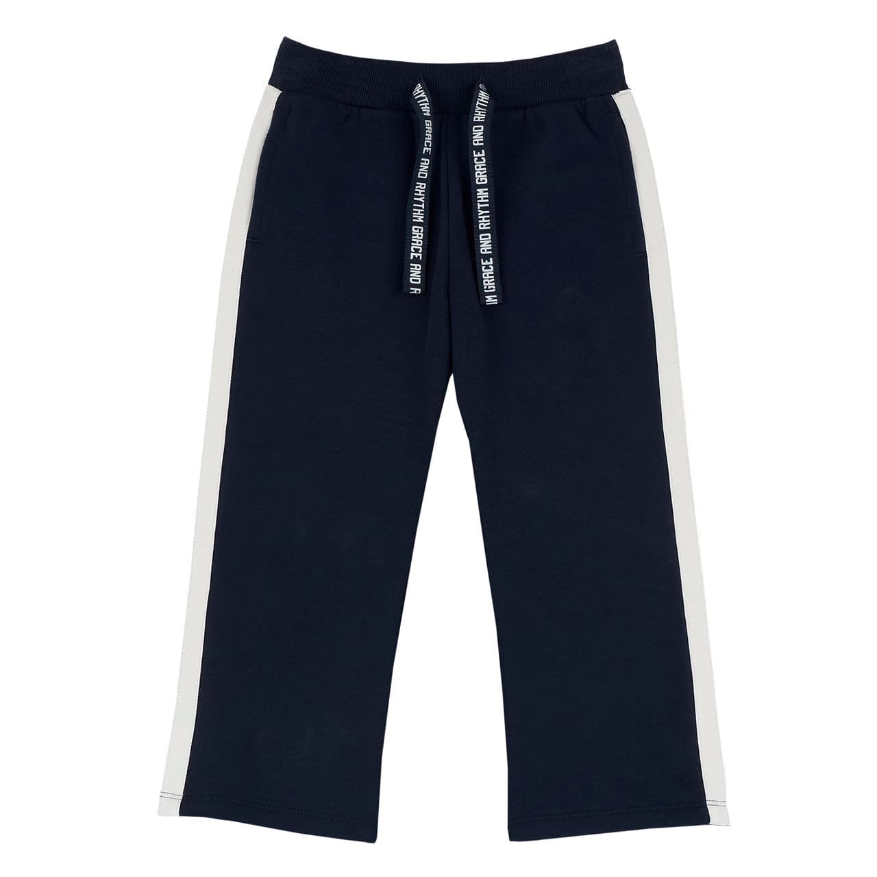 Pantaloni lunghi da bambina Chicco in felpa garzata di cotone rosa, con vita elasticizzata, cordino personalizzato e banda laterale a contrasto. | Chicco