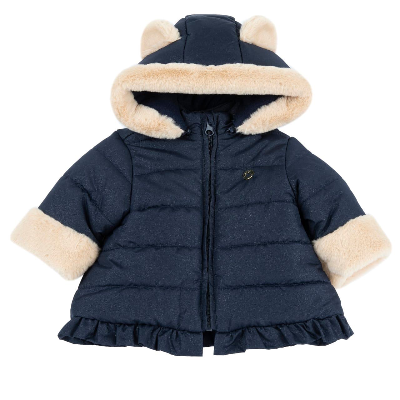 Giubbotto imbottito invernale Chicco blu per bambina, con lieve effetto glitter, cappuccio removibile con orecchie e trattamento idrorepellente. | Chicco