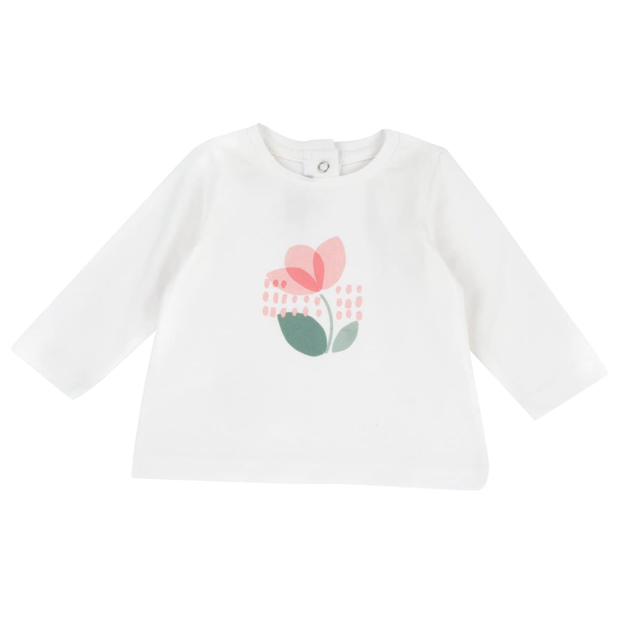 Maglietta a manica lunga Chicco bianca in jersey elasticizzato per bambina con stampa grafica sul davanti, ideale per autunno/inverno. | Chicco