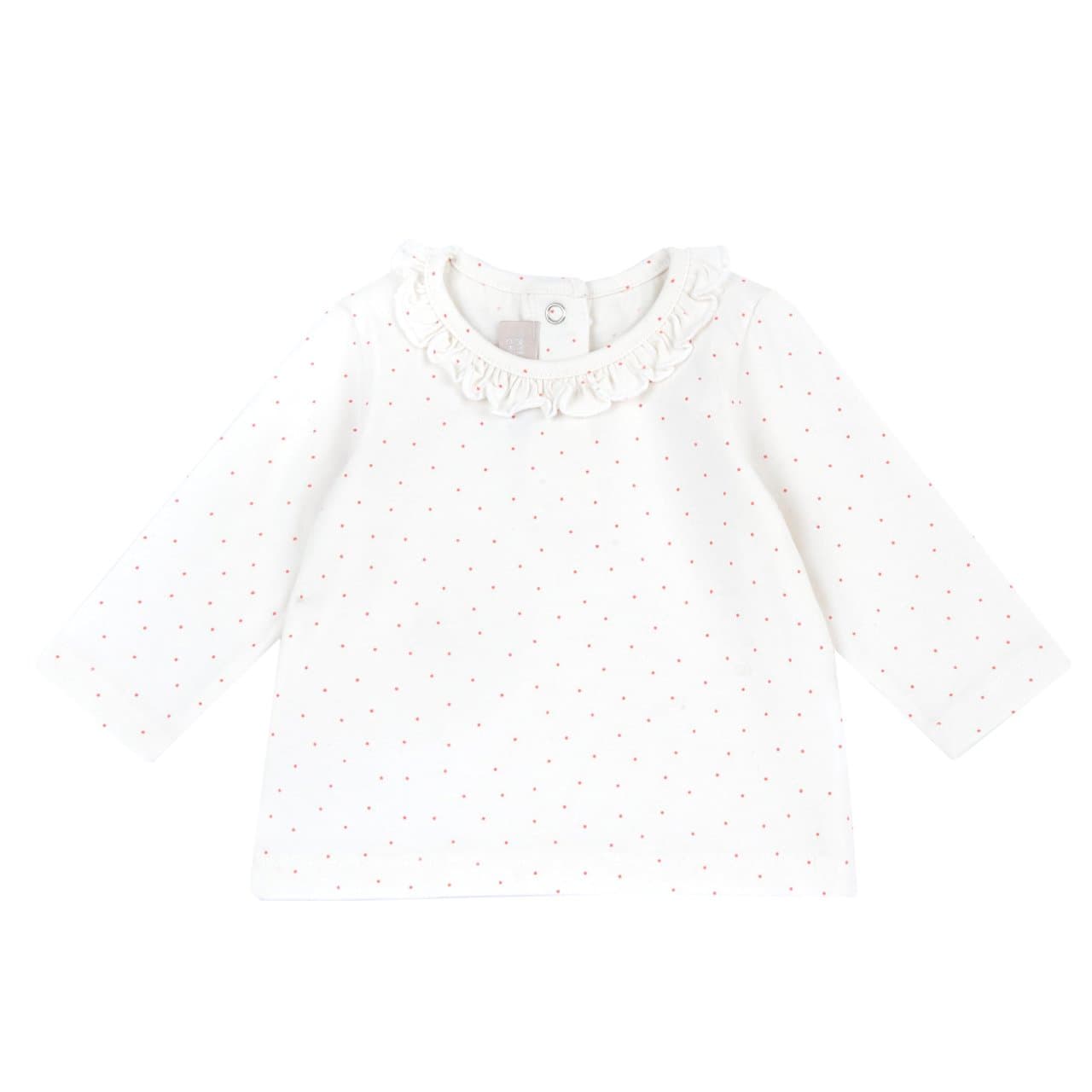 Maglietta a manica lunga Chicco bianca in jersey elasticizzato per bambina, con stampa a micro pois e girocollo. | Chicco