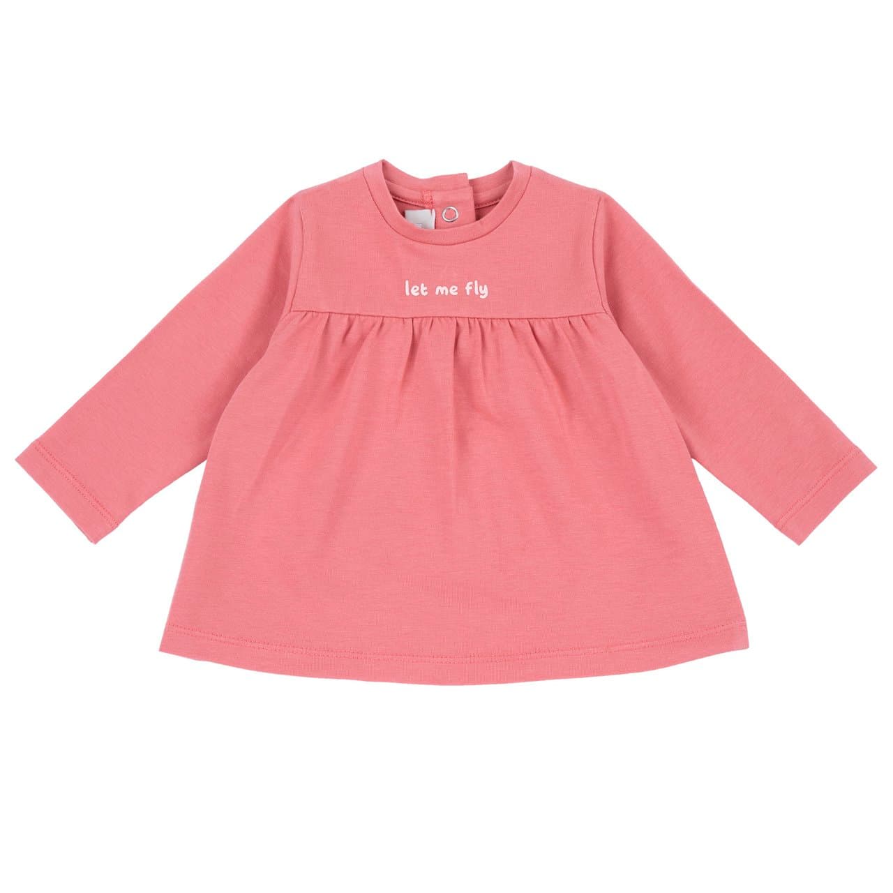 Maglietta a manica lunga Chicco rosa per bambina con stampa effetto rilievo, chiusura con bottoni automatici e certificazione Oeko-Tex. | Chicco