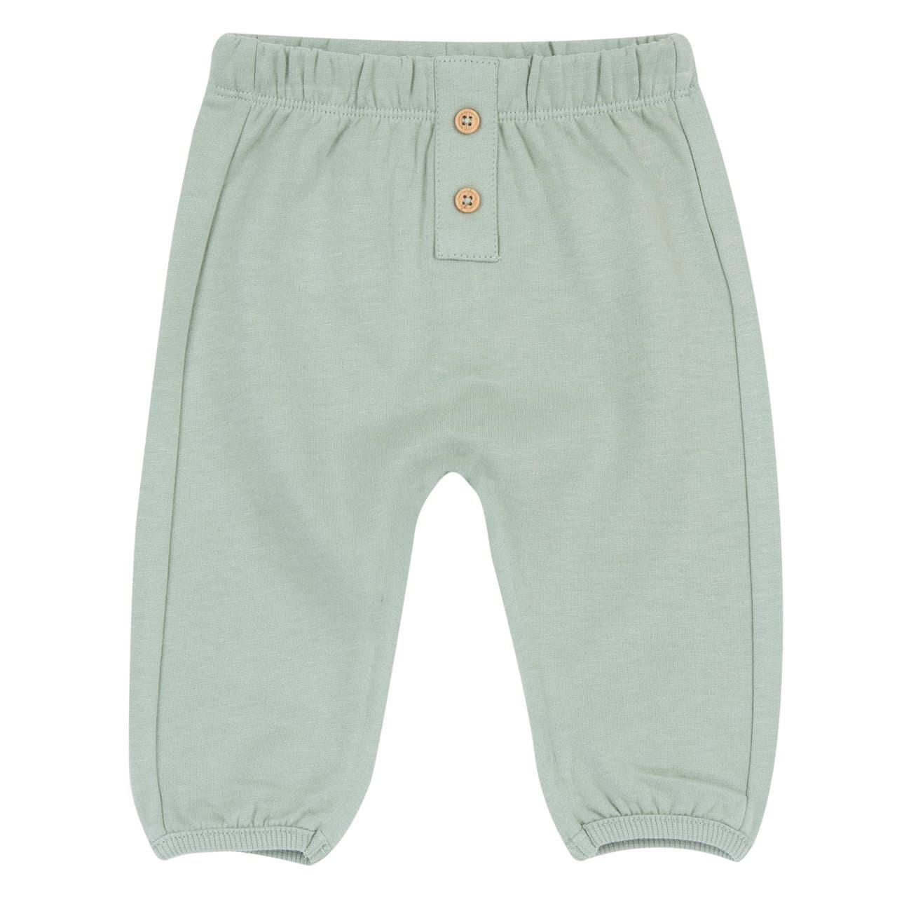 Pantaloni lunghi in felpa azzurra Chicco per bambino, con vita elasticizzata e finta apertura frontale con bottoncini effetto legno, ideali per l'autunno/inverno. | Chicco