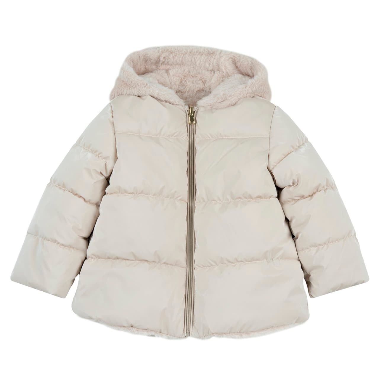 Giubbotto reversibile Chicco da bambina in bianco, con lato interno plissettato caldo e imbottitura soffice, ideale per autunno/inverno. | Chicco