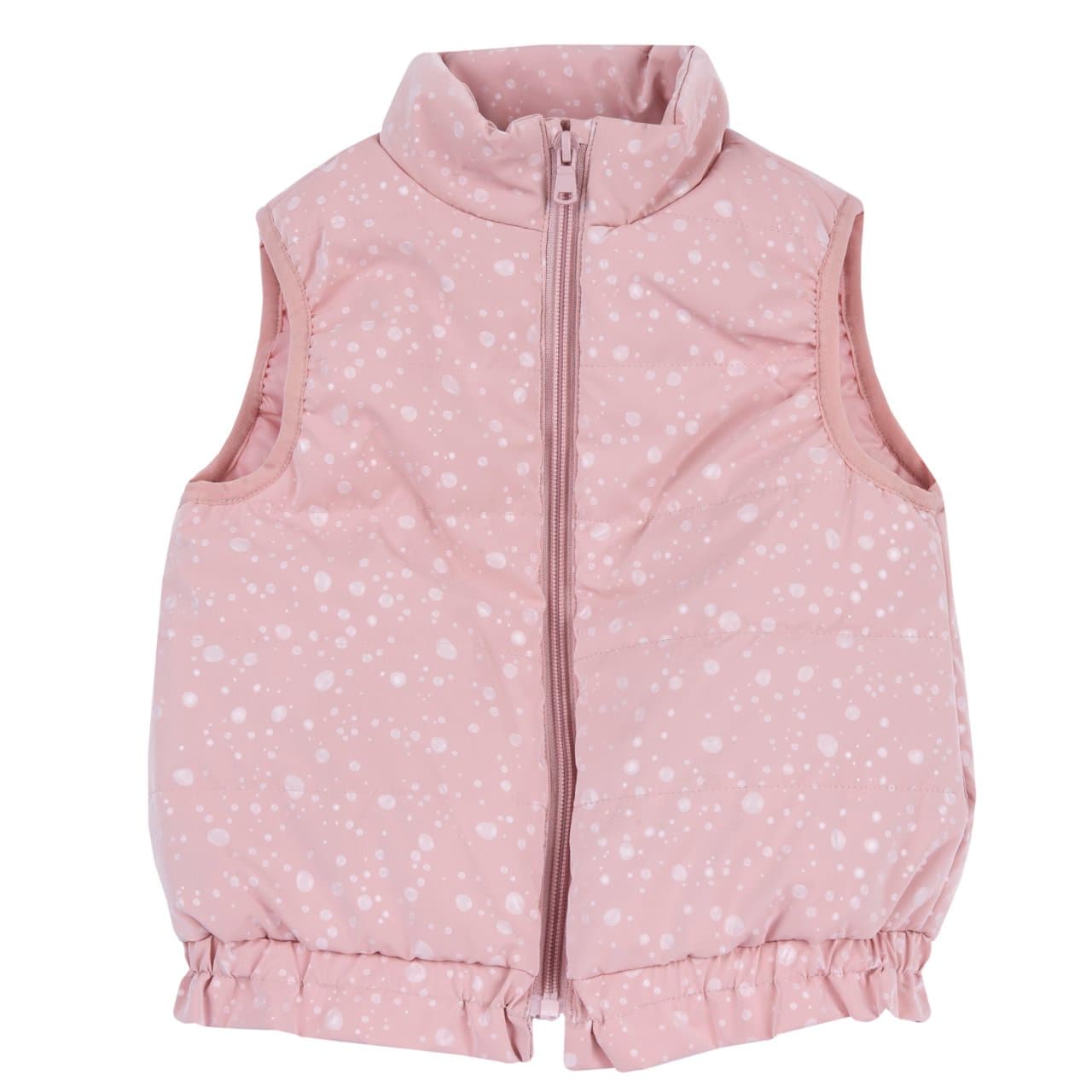 Gilet imbottito fantasia Chicco per bambina con stampa effetto goccia rosa, zip frontale e tasche laterali, ideale per l'autunno/inverno. | Chicco