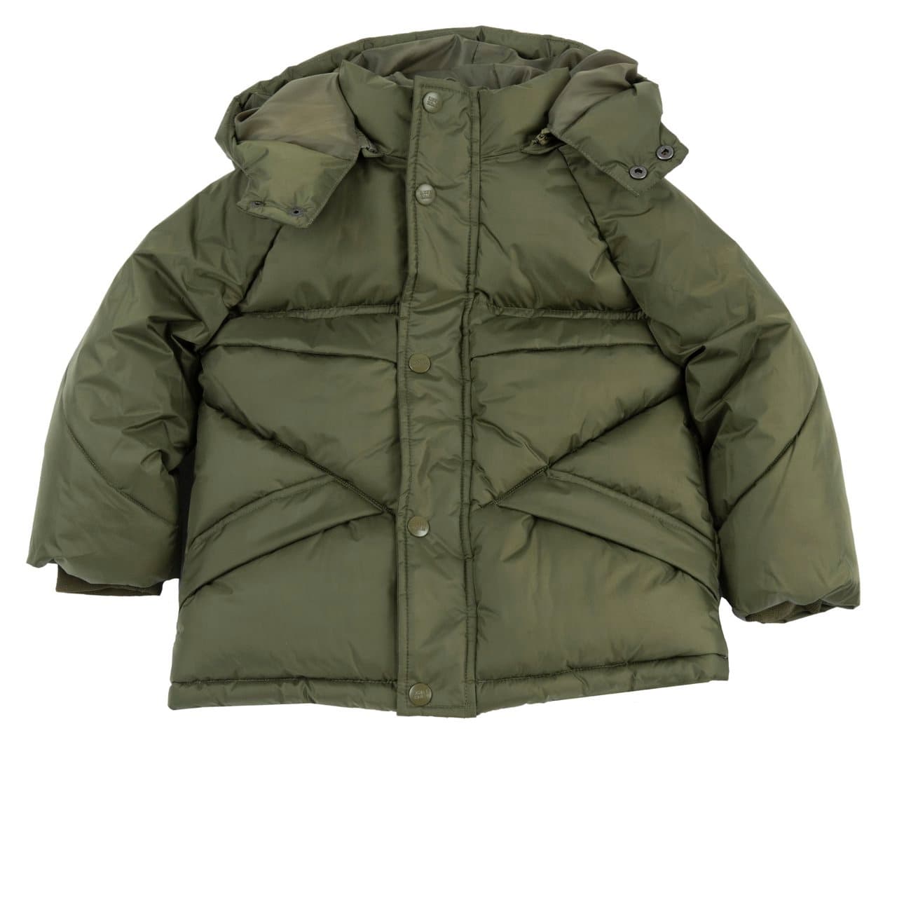 Giubbotto imbottito verde Chicco con cappuccio per bambino, ideale per l'autunno/inverno, realizzato in poliestere riciclato idrorepellente con fodera in pile e imbottitura Sorona DuPont. | Chicco