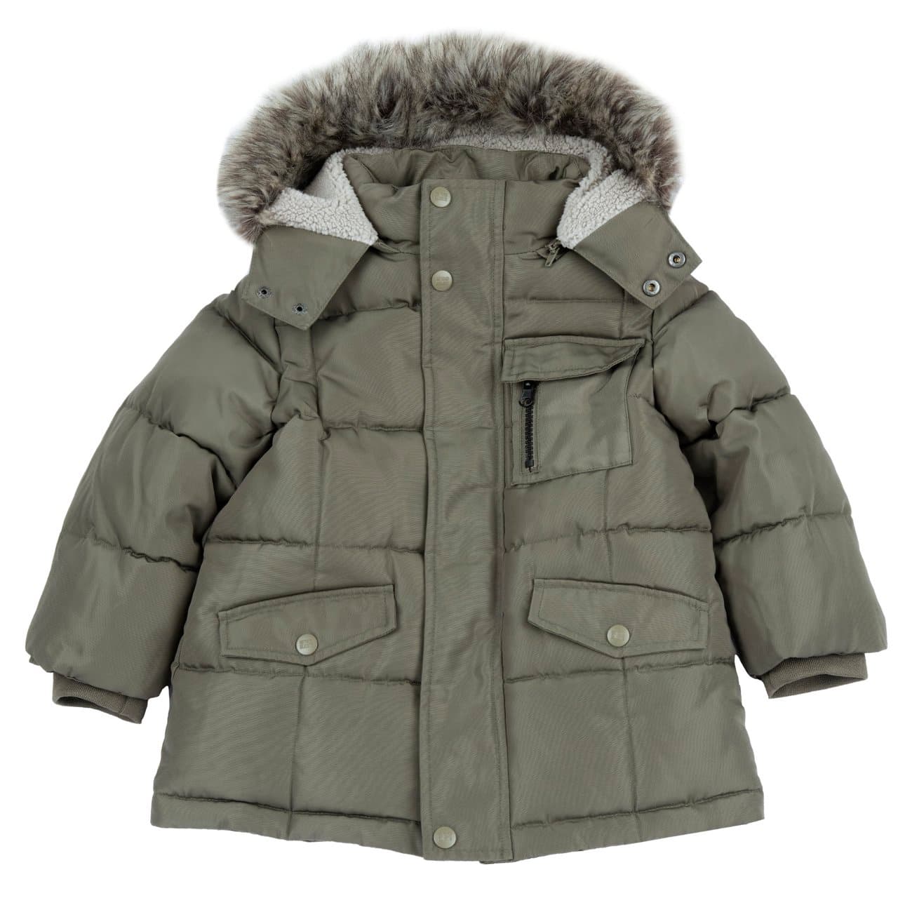 Giubbotto lungo imbottito marrone Chicco per bambino con cappuccio removibile effetto orsetto, ideale per l'autunno/inverno. | Chicco