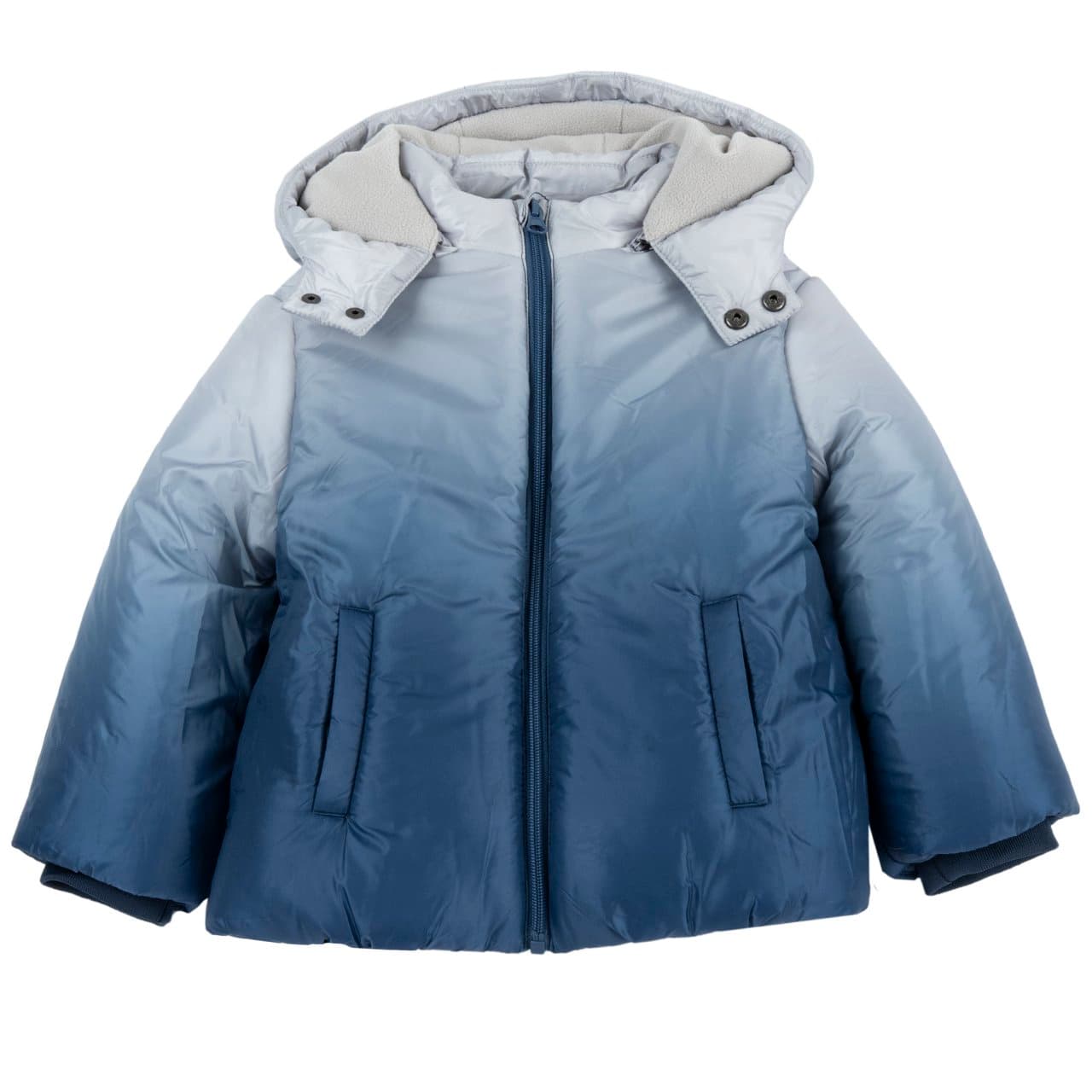 Giubbotto invernale grigio da bambino Chicco con cappuccio removibile, stampa fantasia sfumata e imbottitura in pile riciclato, ideale per autunno/inverno. | Chicco