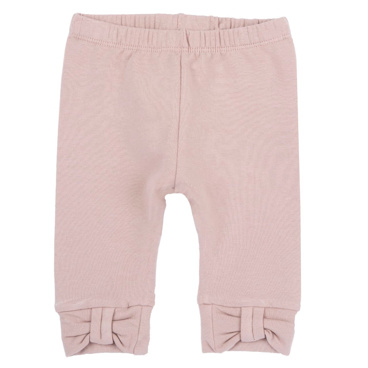 Leggings lunghi da bambina Chicco in felpa garzata elasticizzata rosa con fiocco applicato sul fondo gamba, ideali per autunno/inverno. | Chicco