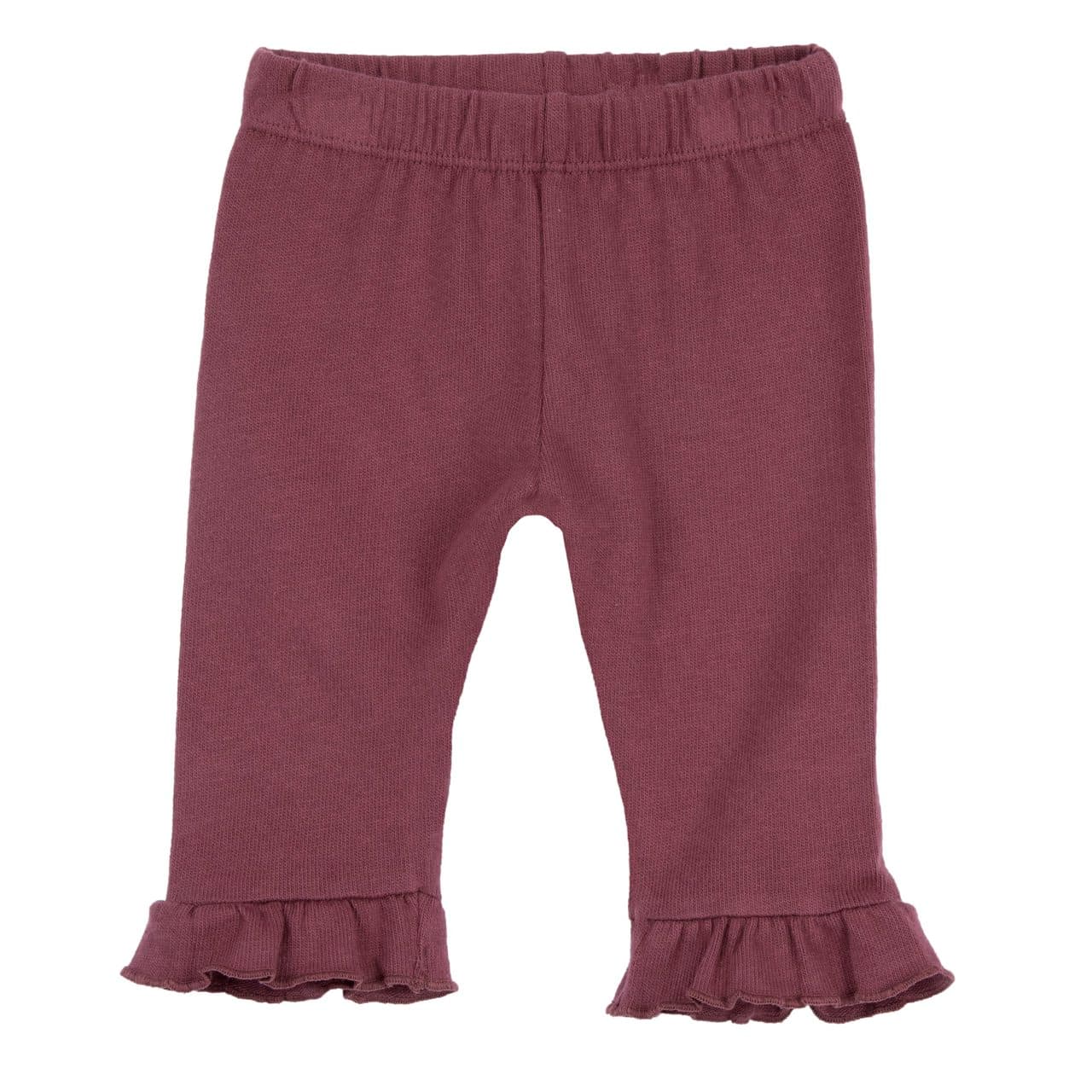 Leggings lunghi rosa Chicco per bambina in maglia elasticizzata di cotone e elastan, con vita elasticata e rouches sul fondo gamba. | Chicco