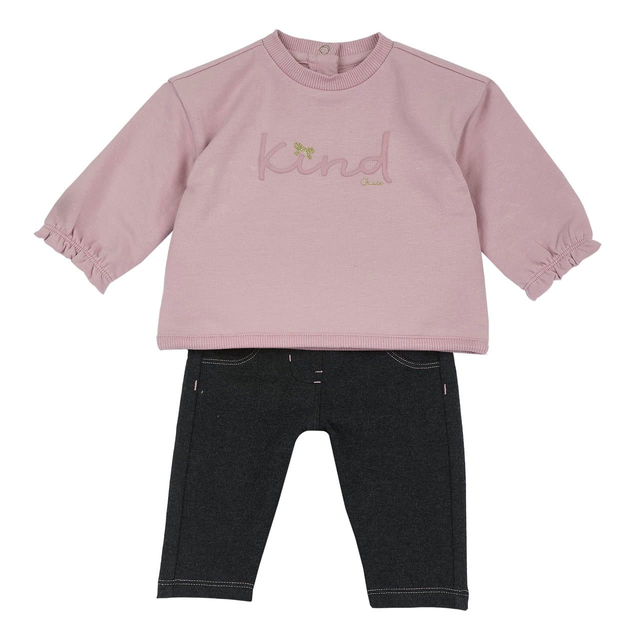 Completo felpa rosa elasticizzata con stampa e leggings in interlock tinta unita Chicco per bambina, ideale autunno/inverno. | Chicco