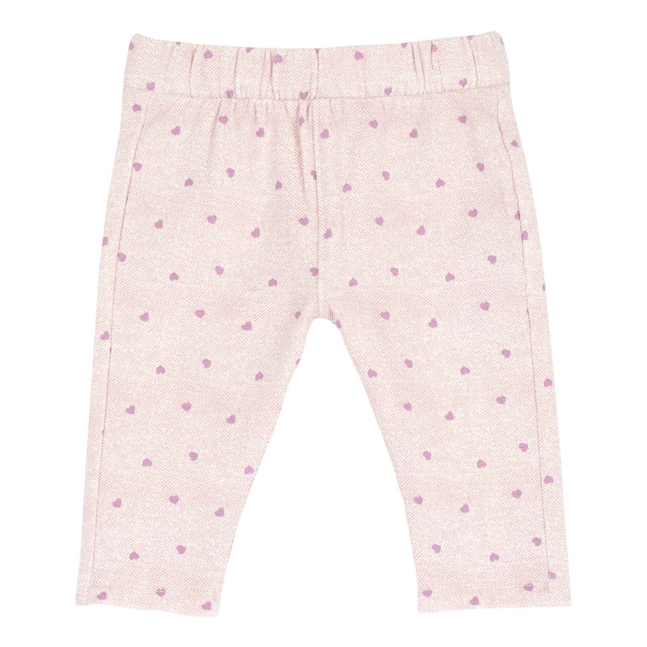 Leggings lunghi da bambina Chicco rosa in felpa garzata elasticizzata con fantasia a cuoricini, realizzati in cotone e elastan. | Chicco