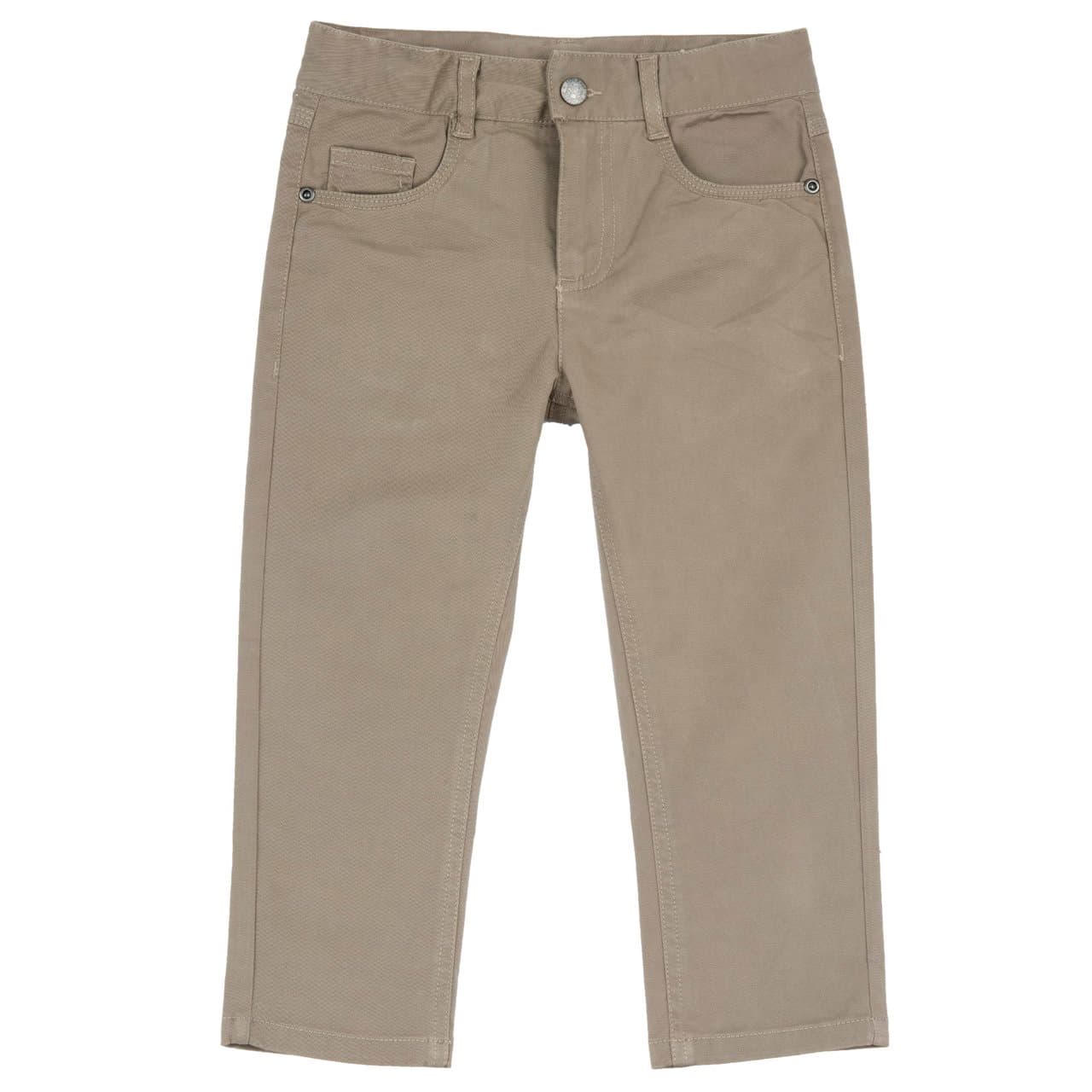 Pantaloni lunghi da bambino Chicco marrone in gabardine di cotone elasticizzato, con vita regolabile e chiusura zip/bottone, ideali per autunno/inverno. | Chicco