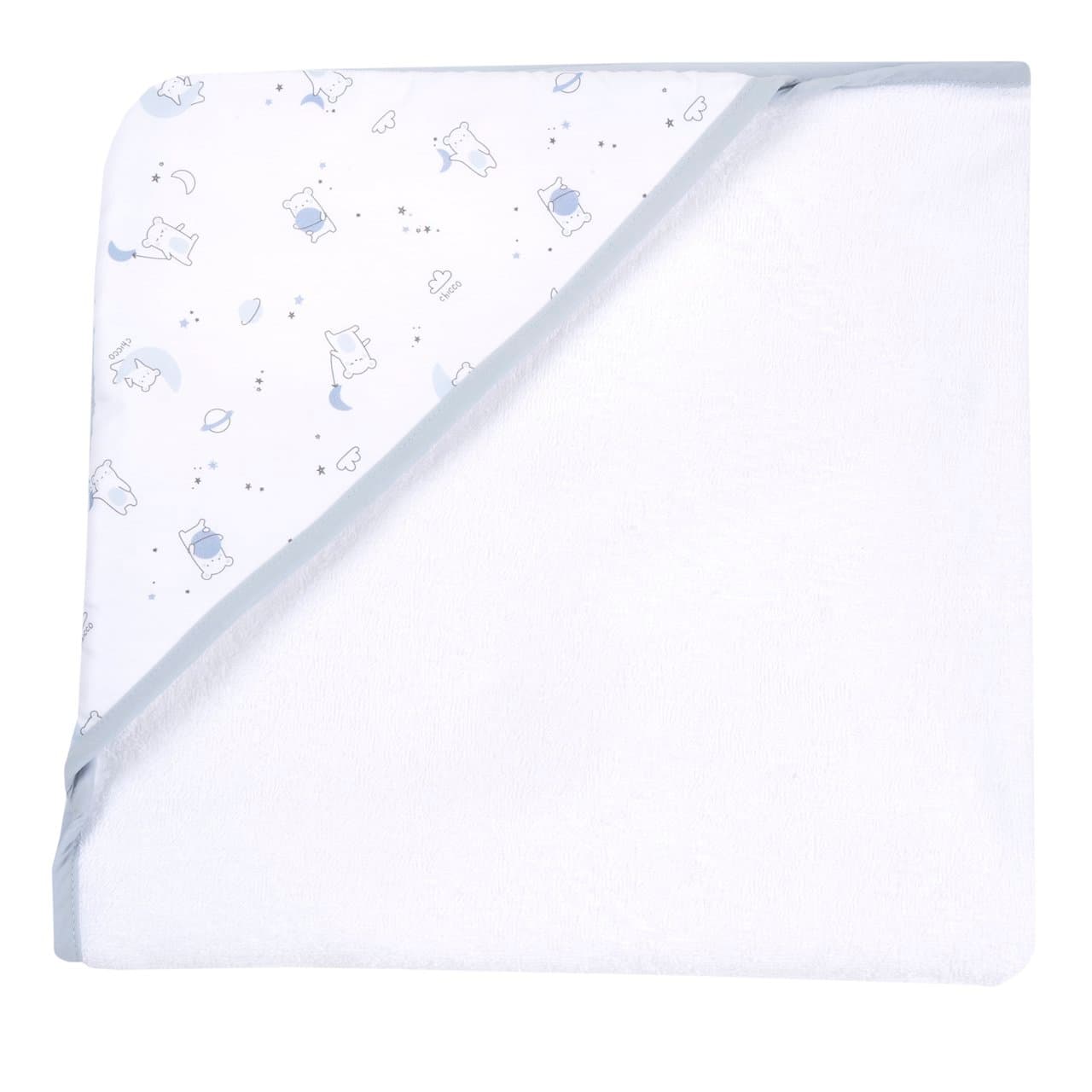Accappatoio quadrato Chicco bianco in spugna di cotone per bambina, con cappuccio fantasia, ideale per autunno/inverno. | Chicco