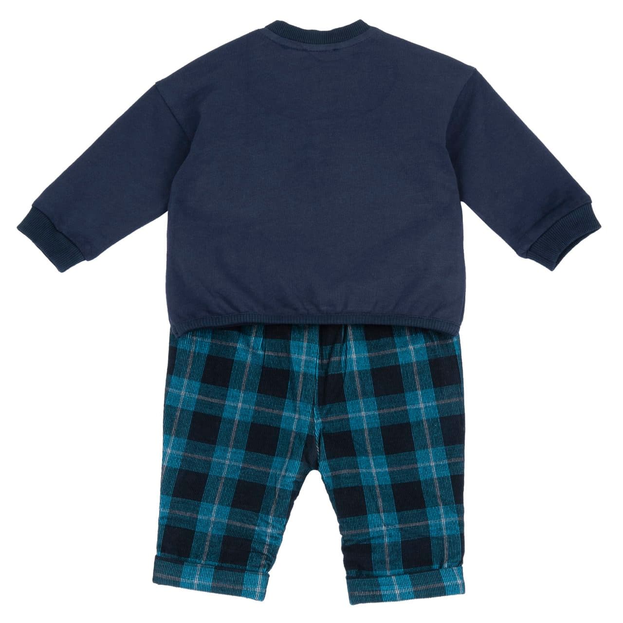 Completo felpa e pantaloni Chicco blu per bambino, con ricamo elefante e pantaloni in velluto a coste foderati in cotone. | Chicco