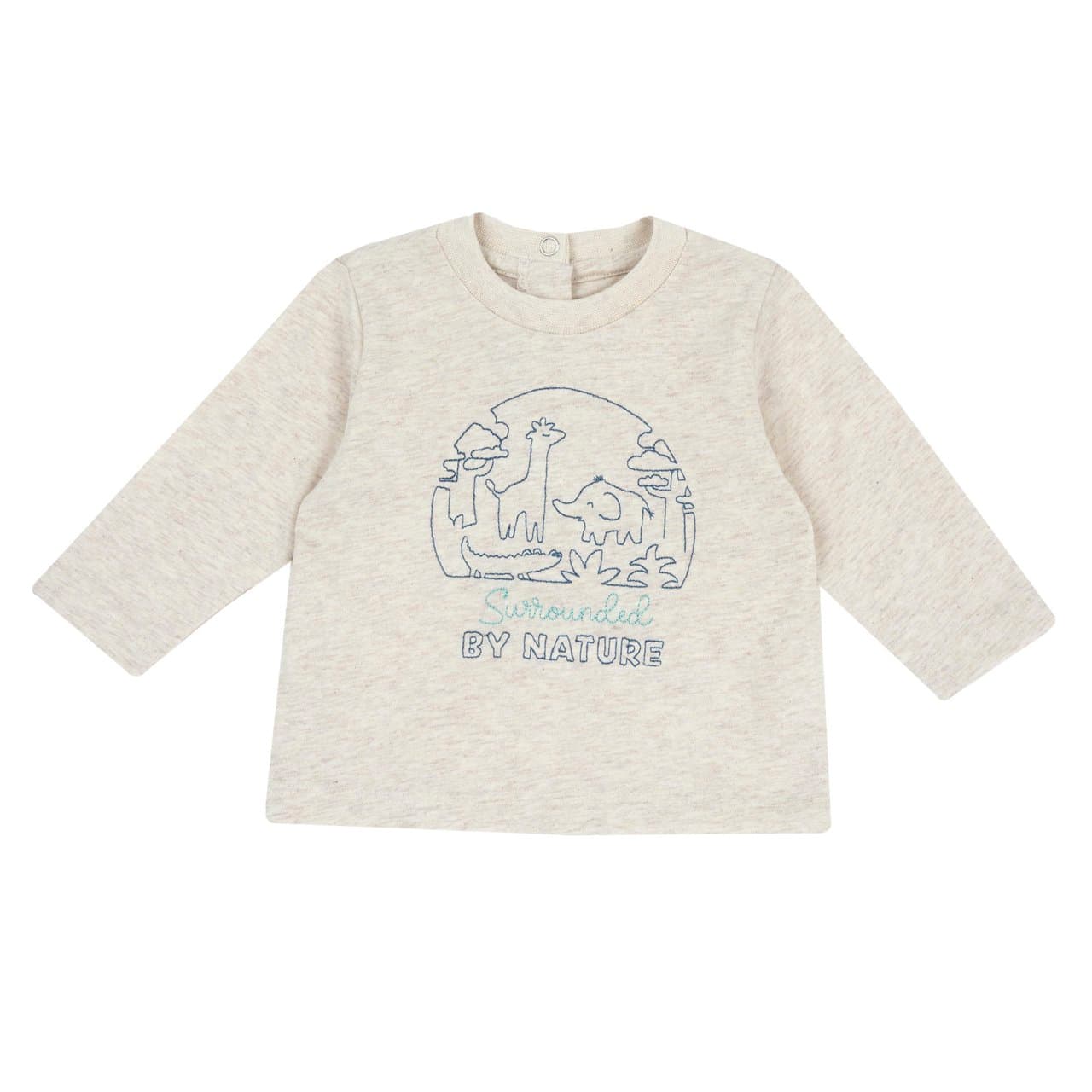 Maglietta a manica lunga Chicco bianca in jersey mélange misto cotone per bambino, con ricamo frontale e bottoni automatici posteriori. | Chicco