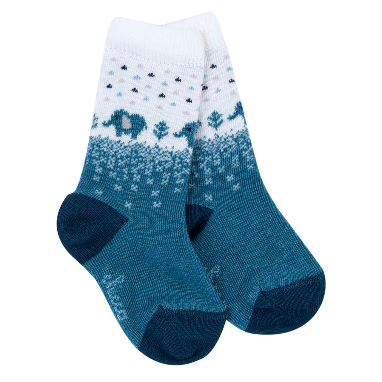 Calzini gambaletto azzurri Chicco per bambino con fantasia jacquard di elefanti, ideali per l'autunno/inverno in caldo misto cotone. | Chicco