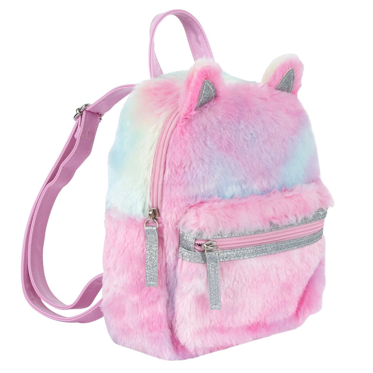 Zainetto Chicco rosa multicolor con orecchie per bambina, realizzato in materiale soffice, ideale per autunno/inverno, con dettagli luminosi e sfumature uniche. | Chicco