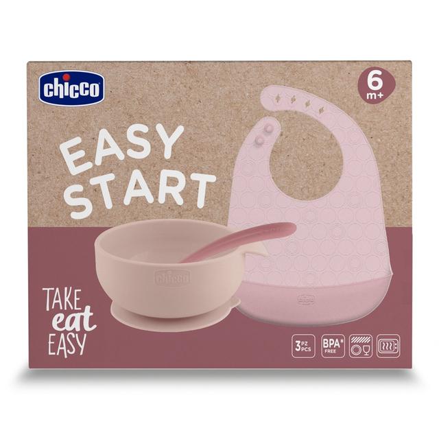 Easy Start - Set Di Svezzamento In Silicone | Chicco Set svezzamento in silicone blu Easy Start Chicco con ciotola ventosa, bavaglino e cucchiaio morbido, ideale per neonati. | Chicco