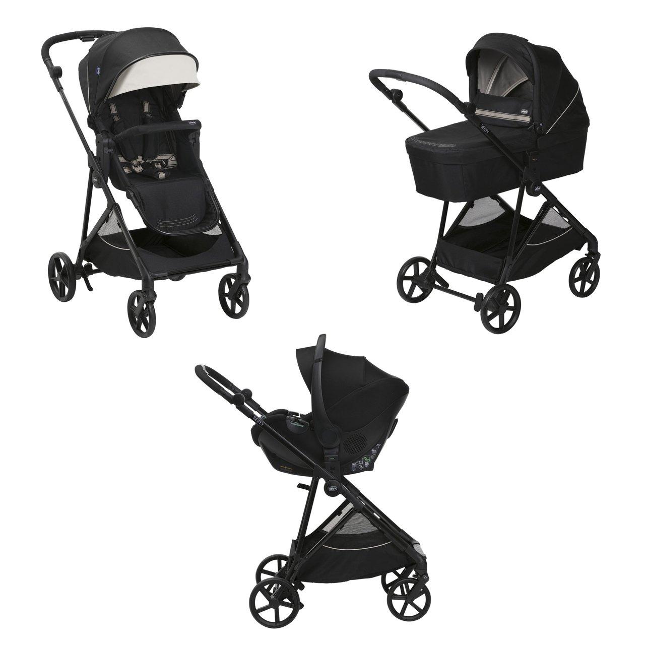 Trio Seety Con Kory Essential | Chicco Passeggino Trio Seety con Kory Essential Chicco beige, sistema modulare leggero e versatile per neonati fino a 22 kg, con cappottina UV50+. | Chicco